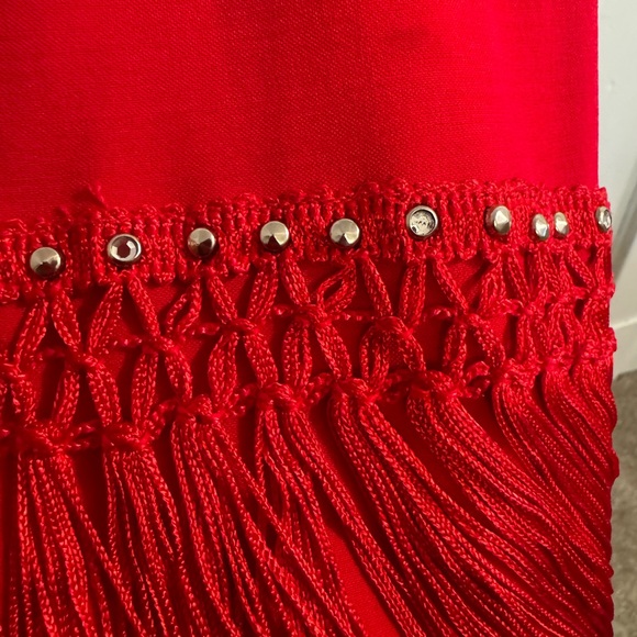 Red Tassel Halter Dress with Rhinestone Detail - Picture 6 of 11